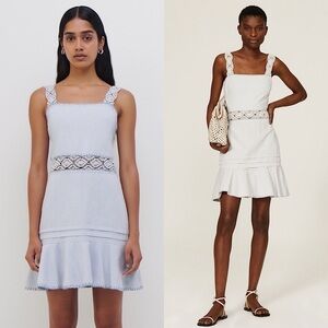 JONATHAN SIMKHAI Macrame Detail Square Neck Sleeveless Ruffle Flare Hem Dress 0
